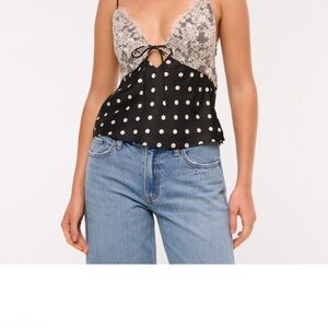 Abercrombie & Fitch Black Polka Dot & Ivory Lace Camisole